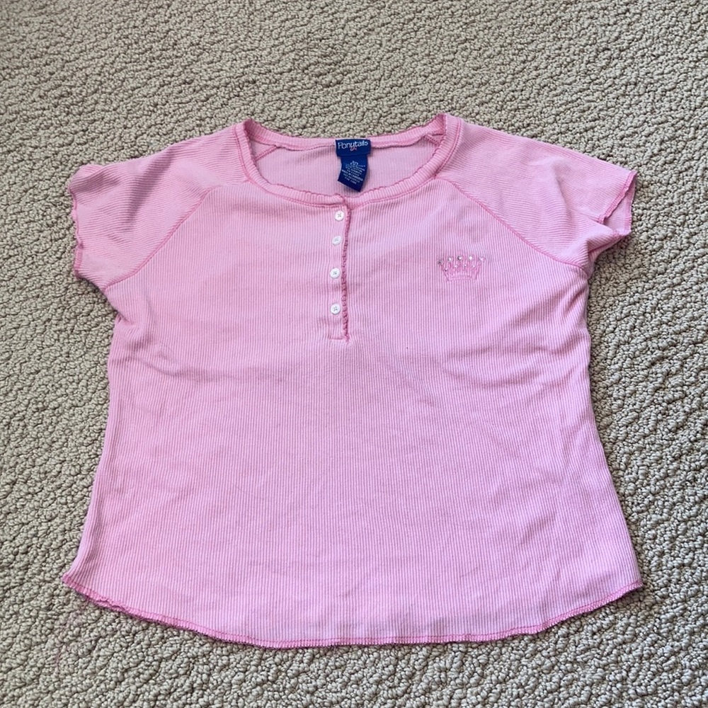 Pink princess quarter button top
